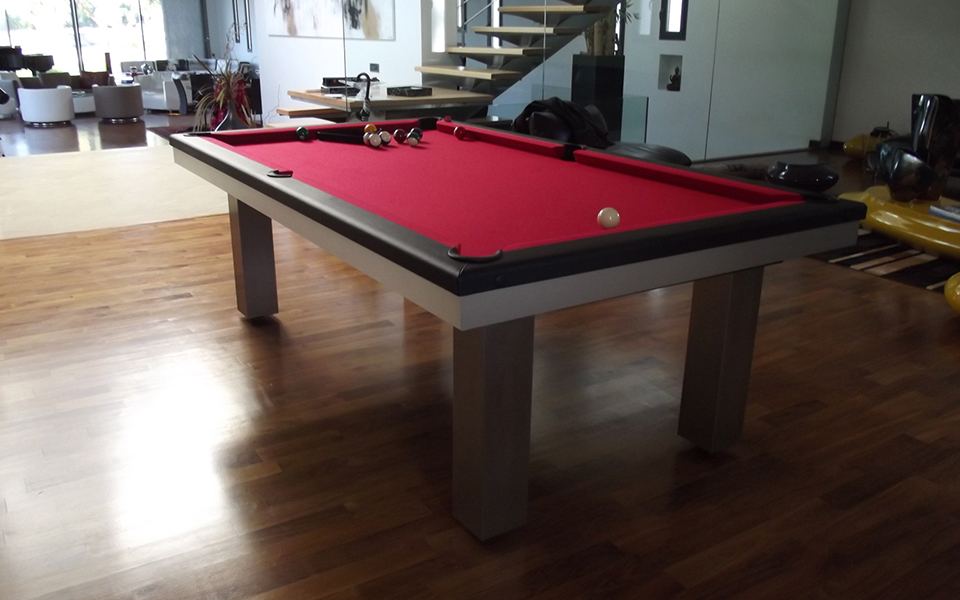 personalisierter Design-Billardtisch aus Edelstahl mit rotem Teppich - Full Loft - Toulet