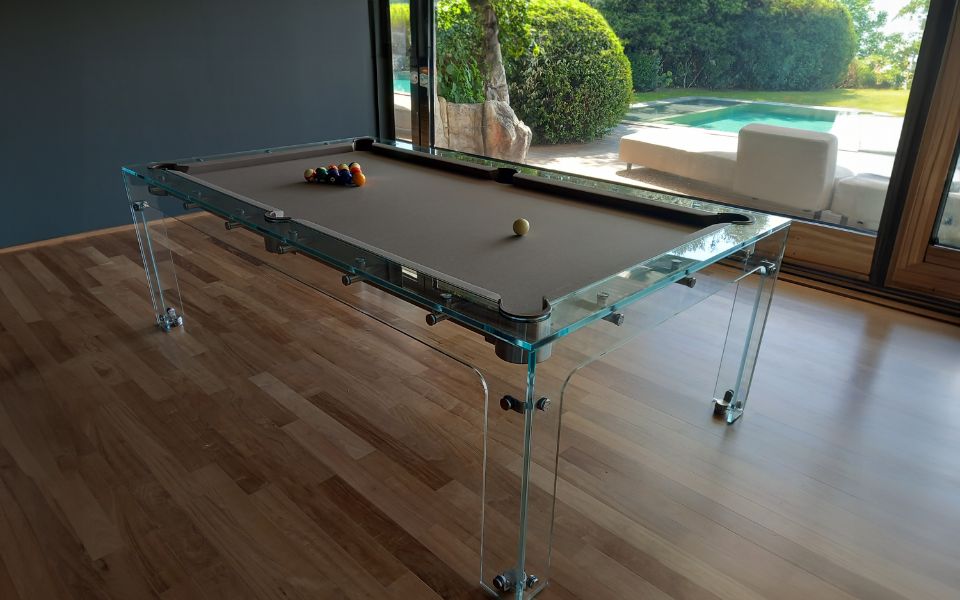 Billardtisch aus Glas mit taupefarbenem Tuch Carat Light Billards Toulet
