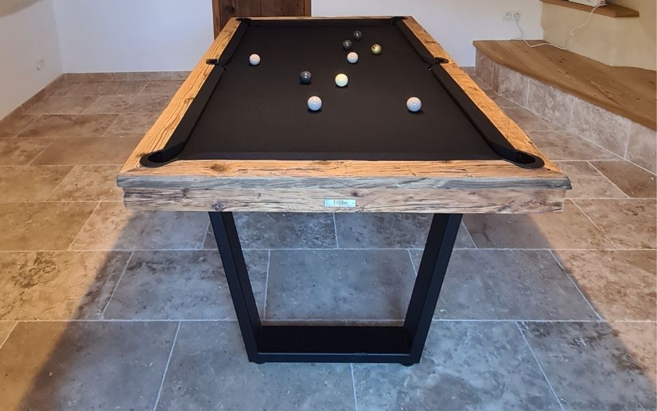 Industriebillard aus Holz – schwarzer Teppich Iron Megeve - Toulet